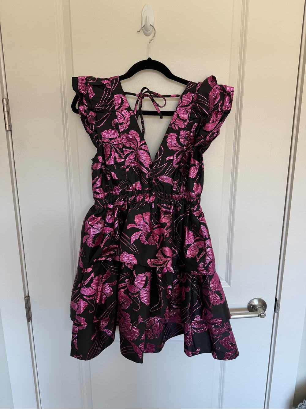 Buddy Love Black Mini Dress with Pink Floral Jacquard - Picture 4 of 5